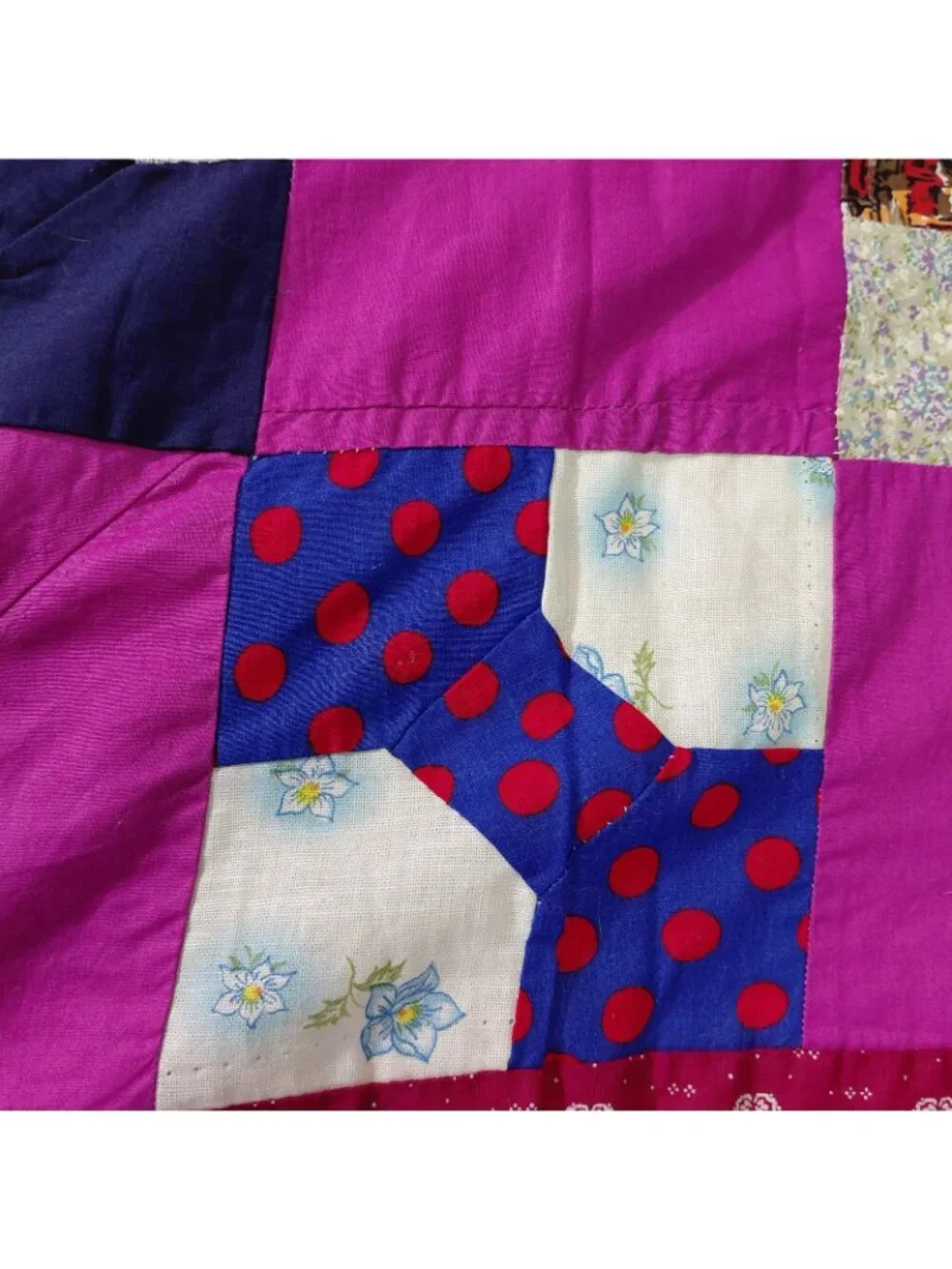 Handmade Patchwork Bow Tie Quilt Top ONLY 54x89 Pink Red Scrappy Multicolor